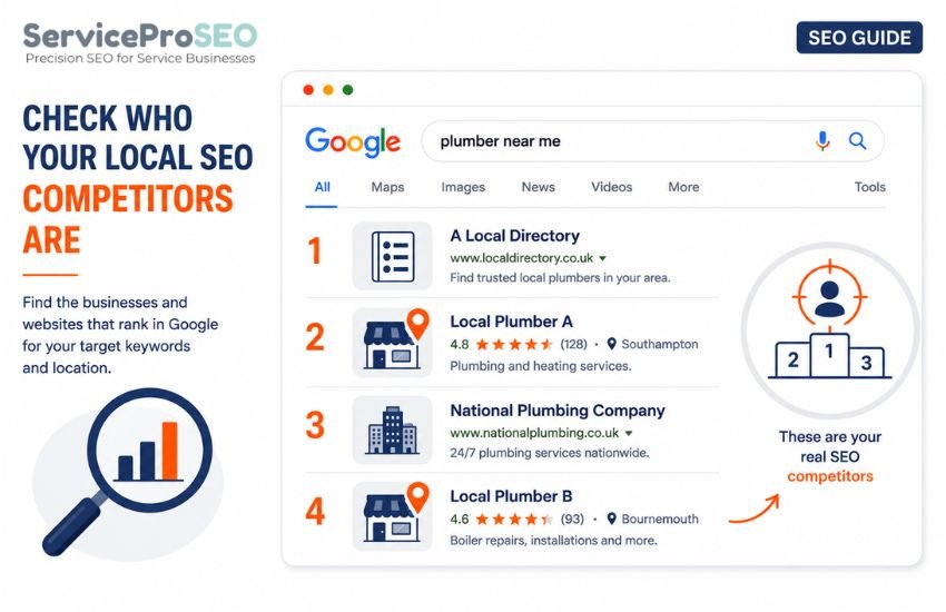 Google search results showing local, national and directory SEO competitors